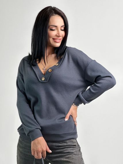 Женский пуловер с V-образным вырезом свободный трикотажный цвет серый, размер 46/48 GF4217