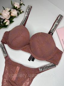 Комплект жіночої спідньої білизни Victoria's Secret зі стразами 75С, Бежевий
