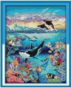 Набір для вишивання за нанесеною на канву схемою "Underwater world". AIDA 14CT printed,40*49 см