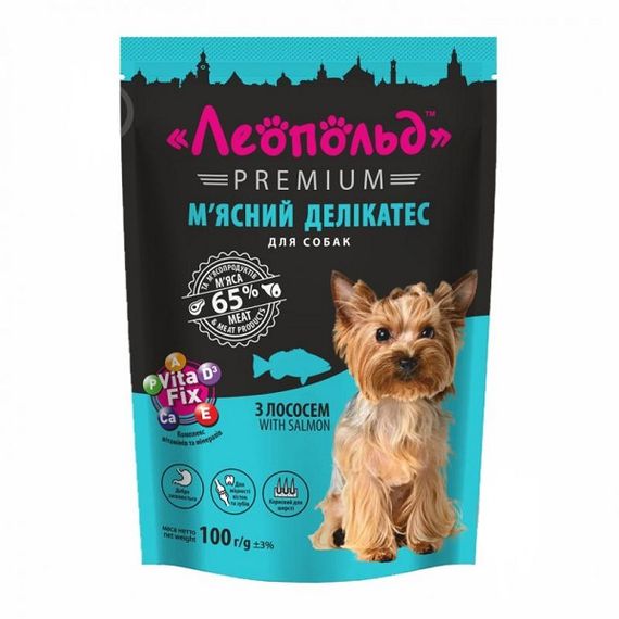 Леопольд  М'ясний делікатес з лососем для собак. Преміум. Пауч 100 г (24шт/уп)