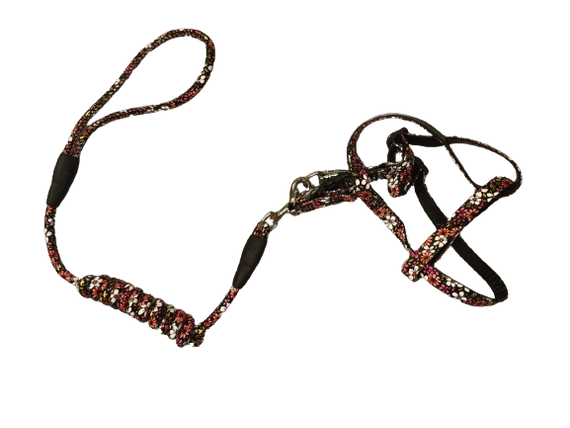 Нейлоновий повідець із шлейкою для маленьких собак і котів 0,6*120 см Чорно-червоний