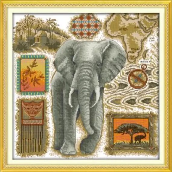 Набор для вышивания по нанесённой на канву схеме "African elephant". AIDA 14CT printed 45*44 см