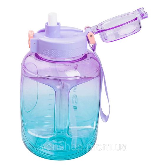 Пляшка для води спортивна 1,6 л пластикова з трубочкою з ремінцем 22 см Фіолетова HP-14-35V | Зображення 2