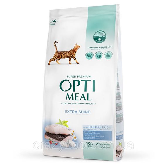 Сухой корм для котов OptiMeal Extra Shine с высоким содержанием трески 10 кг B1831301