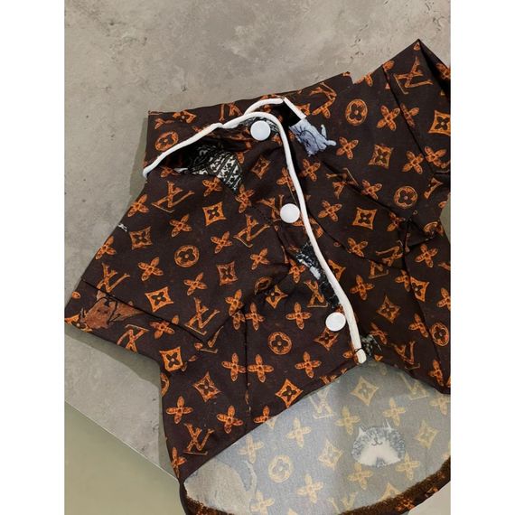 Брендовая рубашка для собак Louis Vuitton на кнопках, коричневая | Зображення 1