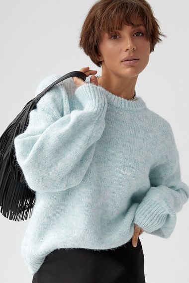 В'язаний светр вільного крою - блакитний цвет, ONE SIZE (є розміри) | Зображення 4