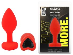 Анальная пробка EGZO Silicone Red Heart Plug S, медицинский силикон, красная Sex Aura