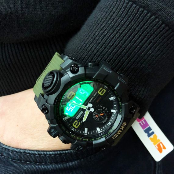 Годинник наручний чоловічий SKMEI 1586AG ARMY GREEN, чоловічий армійський водостійкий тактичний. Колір: зелений | Зображення 5