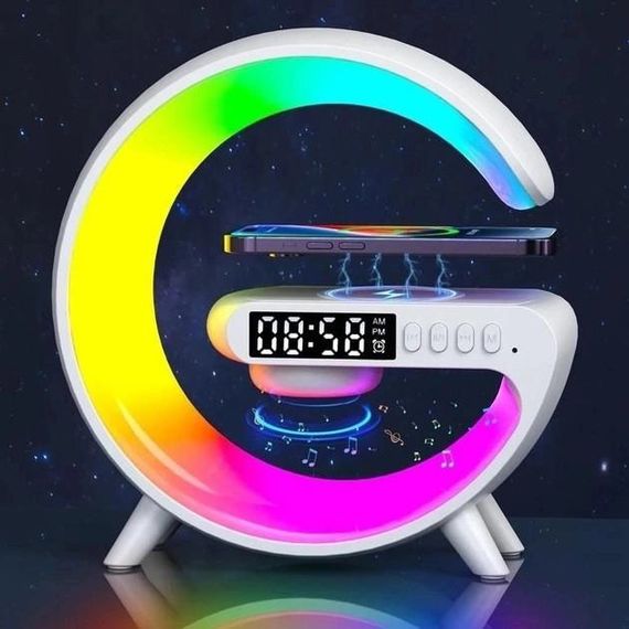 Розумний Нічний світильник G63 міні з Bluetooth Колонкою бездротовою зарядкою 10W Годинниками і BF-460 RGB підсвічуванням | Зображення 7