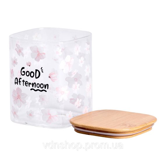 Банка для сипучих продуктів з бамбуковою кришкою 900 мл ємність для сипучих скло HP-34-24 | Зображення 1