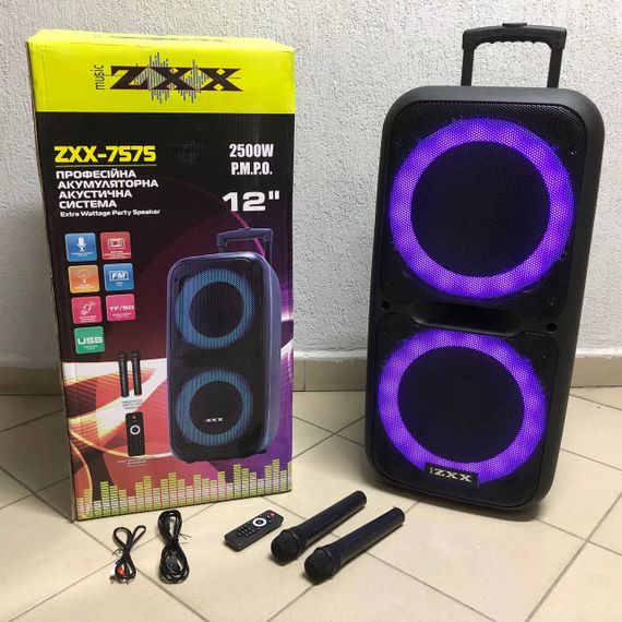 Караоке колонка с двумя микрофонами ZXX-7575 80х39х33 см 300 Вт, Автономная колонка с двумя микрофонами ER-45 | Зображення 1