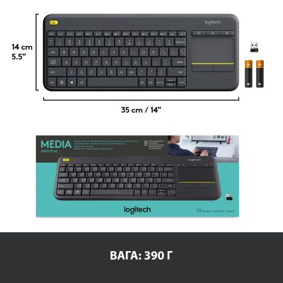 Клавіатура Logitech K400 Plus Touch Wireless UA Black (920-007145) (920-007145) | Зображення 7