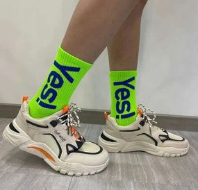 Высокие спортивные носки "Yes!" — Неоновые цвета (унисекс) Салатний