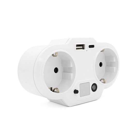 Розетка двойника с заземлением HHT609W, USB + Type-C, 3.4А, White