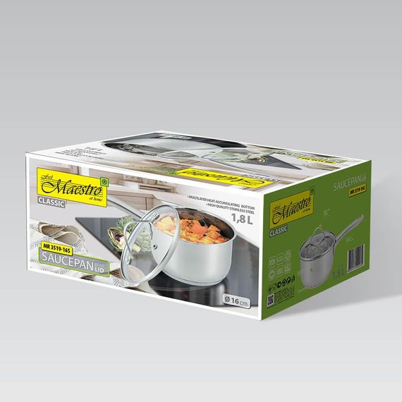 Кухонний ковш Maestro MR-3519-16S, 1.8 л, 16 см, з нержавіючої сталі з кришкою, для всіх типів плит | Зображення 3