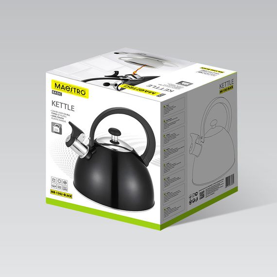Чайник со свистком Maestro MR-1302-BLACK, 2,5 л, из нержавеющей стали, для всех типов плит | Зображення 5