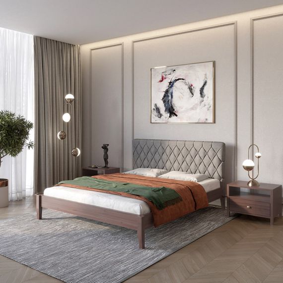 Двоспальне дерев&#039;яне ліжко Mebigrand Венеція ДК Горіх темний/Аляска 93 (Сірий) 180х200 см (MBG-5460)