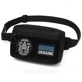 Тактическая сумка-бананка Cordura черная, 25×17×7 см, панель для патчей, 4 кармана, через плечо / на пояс