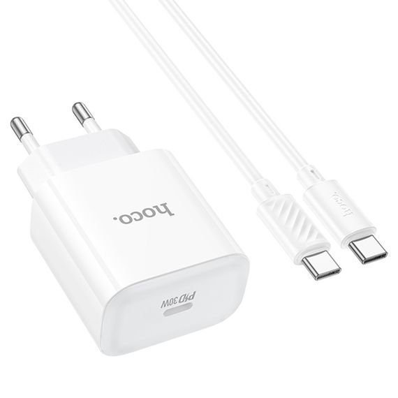 Набор СЗУ 110-240V HOCO C76A Pro+ Type-C кабель, USB-C, PD30W, кабель 1м, White, Box | Зображення 4