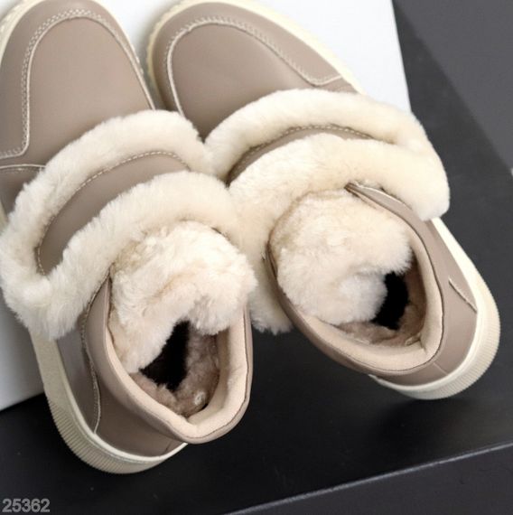 Молодіжні спортивні зимові черевики натуральна шкіра з опушкою колір Greige | Зображення 7