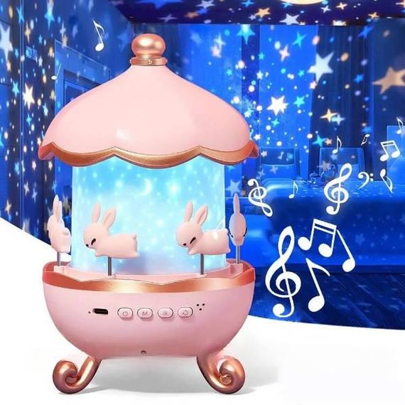 Проектор-нічник музичний LED Карусель зайчиків WH-E11-01 (12 мелодій+акумулятор) Рожевий