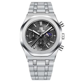 Чоловічий годинник Benyar BY-5228M Silver-Black з хронографом та фазами Місяця