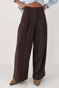 Класичні однотонні штани-палаццо зі складками - коричневий цвет, S (є розміри)