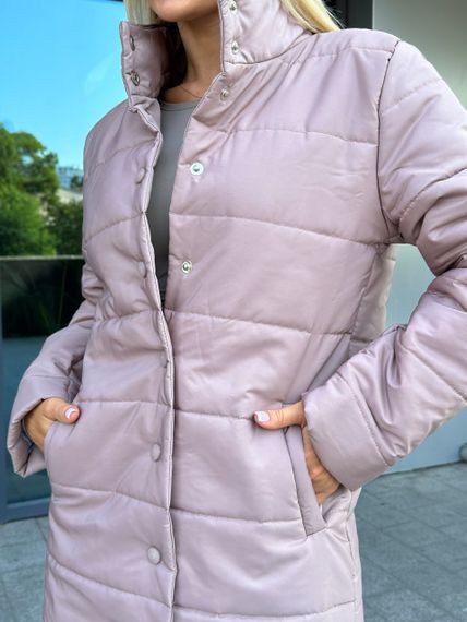 Женская демисезонная стильная удлиненная куртка-пальто стеганая PA2041 цвет мокко, размер 42/44 | Зображення 2