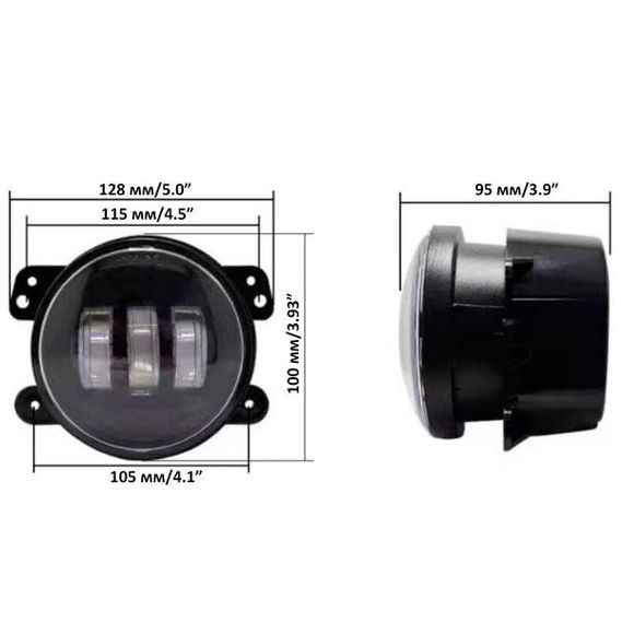 LED фари протитуманні Wrangler, Dodge, Chrysler 100 мм 30W 3 діоди тип 2 (2 штуки) чітка СТМ | Зображення 1