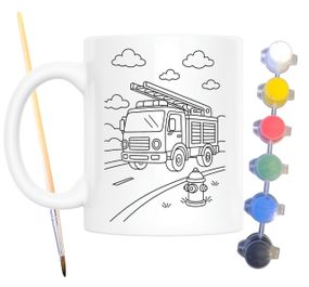 Набір для творчості кружка розмальовка Пожежний автомобіль 330 мл біла (КР0138)