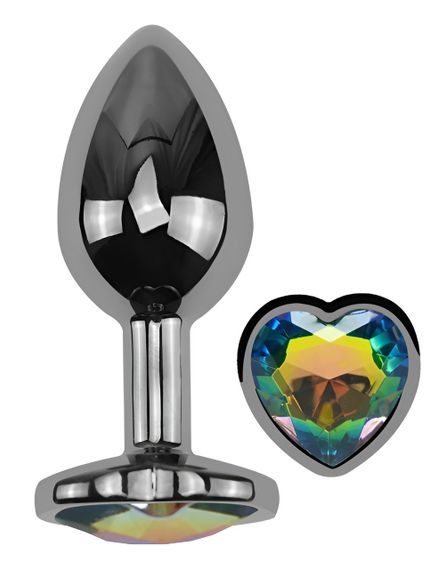 Анальная пробка с кристаллом EGZO - Dark Silver Heart Plug Rainbow size S Sex Aura | Зображення 1