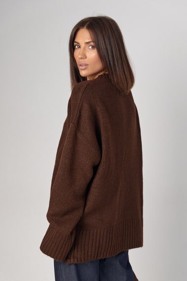 Жіноча в'язана кофта oversize - темно-коричневий цвет, ONE SIZE (є розміри) | Зображення 1