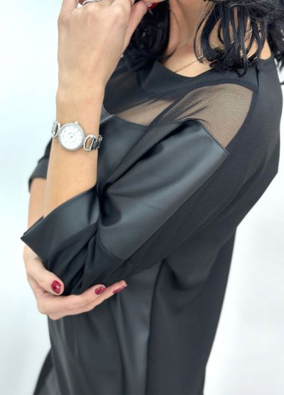 Женское стильное нарядное платье комбинированное с экокожей GF8978 размер 50/52 цвет черный | Зображення 8