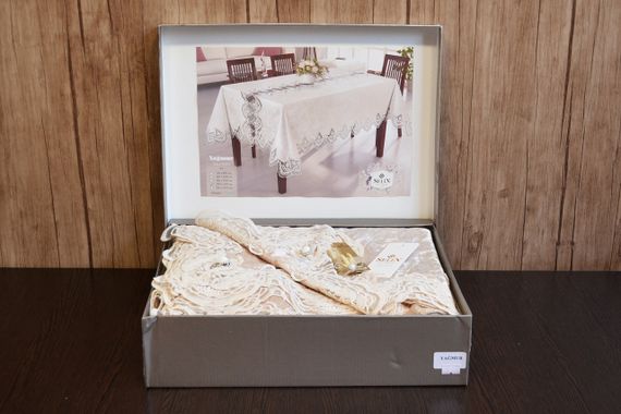 Велюрова скатертина Selin Yagmur 160х300 см. бежева | Зображення 1