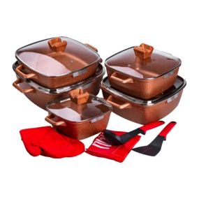 Набор из 5 алюминиевых квадратных кастрюль с толстым дном MGC + лопатка, половник, перчатки и фартук HP-4-468