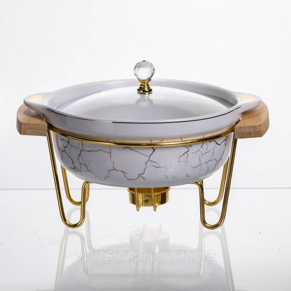 Мармит фарфоровый настольный круглый 800 (мл) с подогревом Белый мрамор LC-710