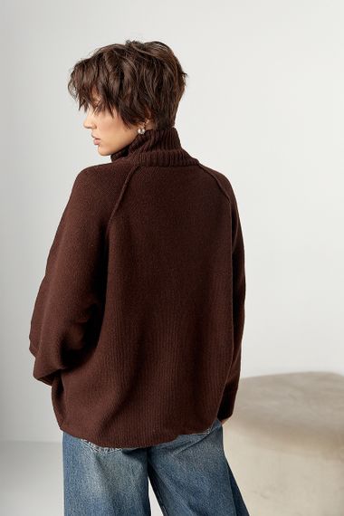 В'язаний кардиган на блискавці вільного фасону - коричневий цвет, ONE SIZE (є розміри) | Зображення 1