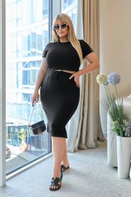 Женский летний костюм кроп-топ и юбка миди с разрезом GF7967 цвет черный размер 42/44