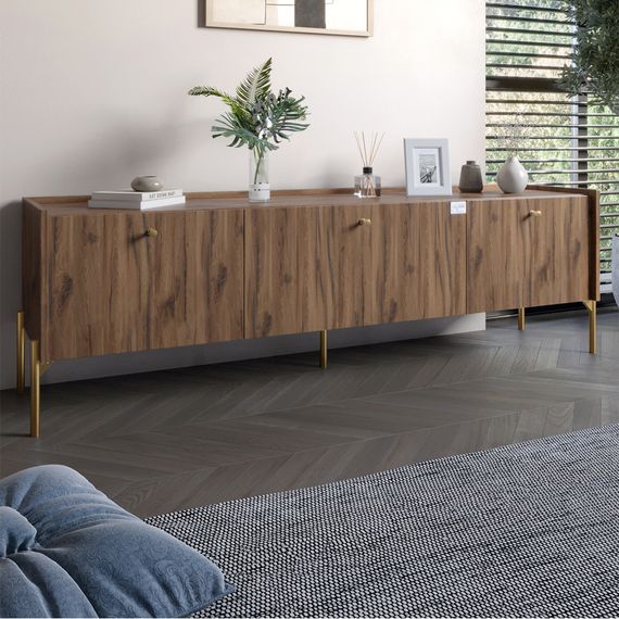 Тумба під телевізор на 3 шухляди LION Wood з золотими ніжками 160х65х40 см Дуб Ліворно (LION-042993)