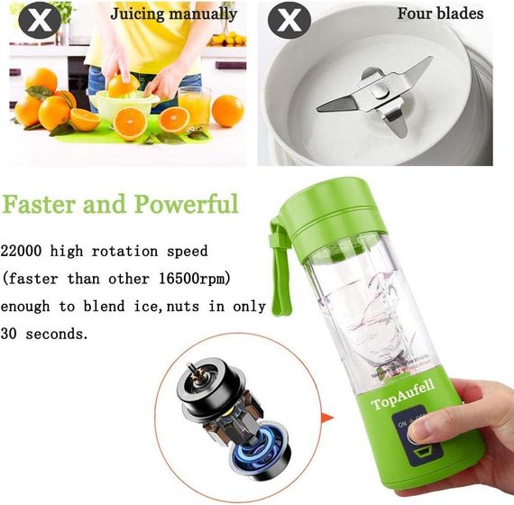 Блендер портативний Мініблендери Смузі Коктейлі Соковичавниця Чашка USB Перезаряджуваний Шість Лез у 3D для | Зображення 1