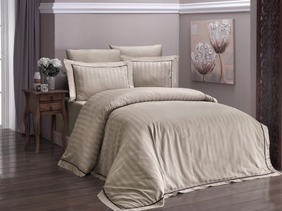 Постільна білизна First Choice Deluxe Satin 160х220 Novel Line Cappuccino