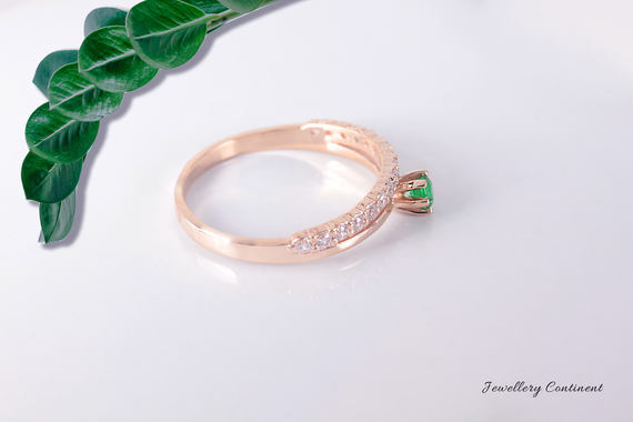 Кольцо из красного золота с зеленым фианитом 20 | Зображення 3