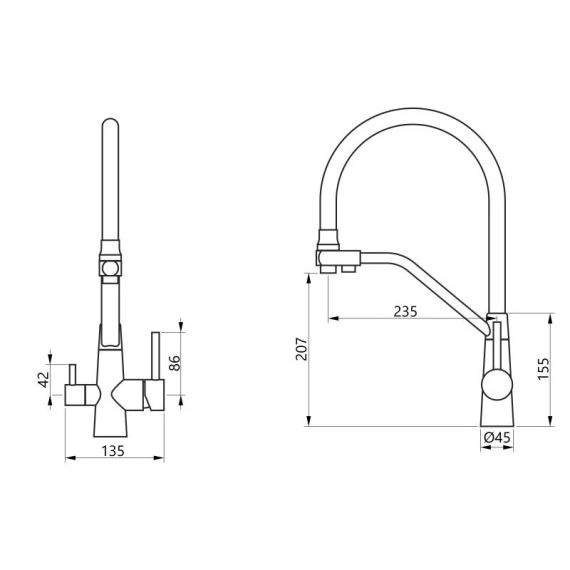 Смеситель для кухни Lidz Aria 020F3 с гибким изливом с подключением для питьевой воды (k35) LDARI020F3BNK37647 BNK | Зображення 1