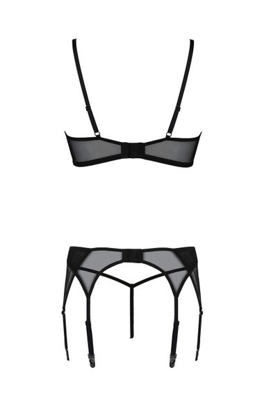 Комплект Passion LEAFA SET black S/M, мереживо+сітка, бюстгальтер на кісточках, стрінги, пояс для панчіх sexstyle | Зображення 9