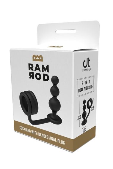 Кільце для пеніса Dream Toys Ramrod з анальною пробкою у формі кулі, чорне Sex Aura | Зображення 7