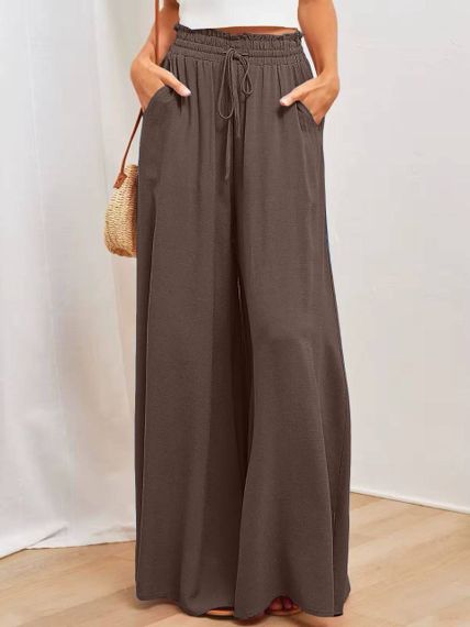 Женские легкие брюки-юбка широкие свободные FZ906 цвет коричневый размер 42/46