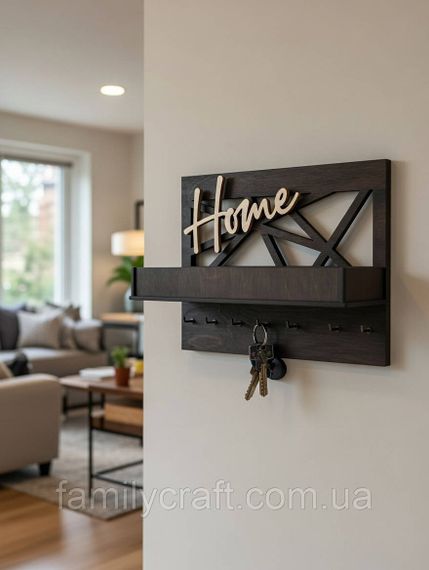 Настенный держатель для ключей из дерева Home Ключница из фанеры в стиле лофт Органайзер для ключей и мелочей | Зображення 1