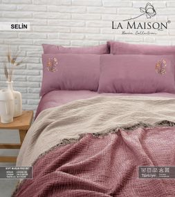 Комплект постільної білизни з пледом La Maison 230×240 Selin Gul - Bej