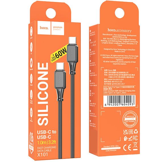 Дата кабель Hoco X101 Assistant 60W Type-C to Type-C (1m) Black | Зображення 5