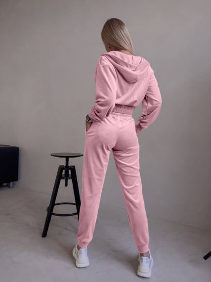 Женский спортивный велюровый костюм с укороченной кофтой LM10364 цвет персиковый, размер 42/44 | Зображення 3